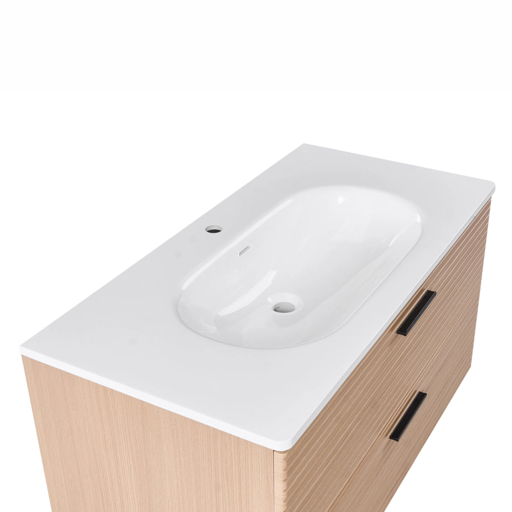 Mobile bagno sospeso con lavabo Frontale in MDF 2 cassetti 100 x 50 cm Marrone chiaro