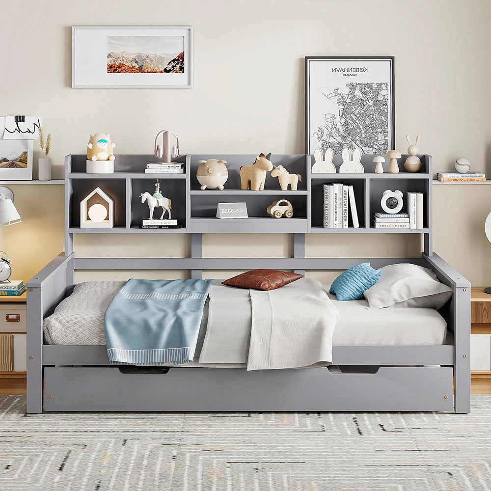 Divano letto in legno 90x200cm - Xylo - grigio, estensibile 90x190cm, pino