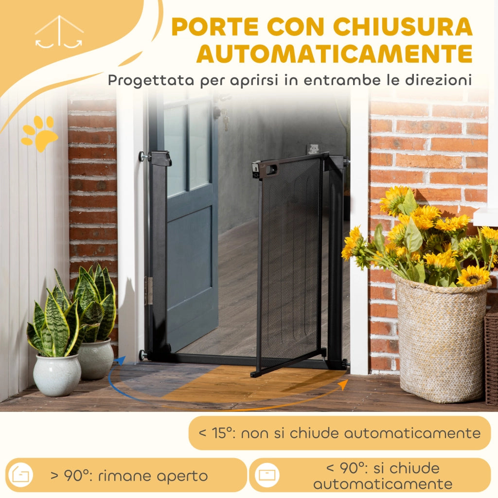 Cancellino per Cani Estensibile a Pressione con Chiusura Automatica, Acciaio e ABS, 75-82x76 cm, Nero