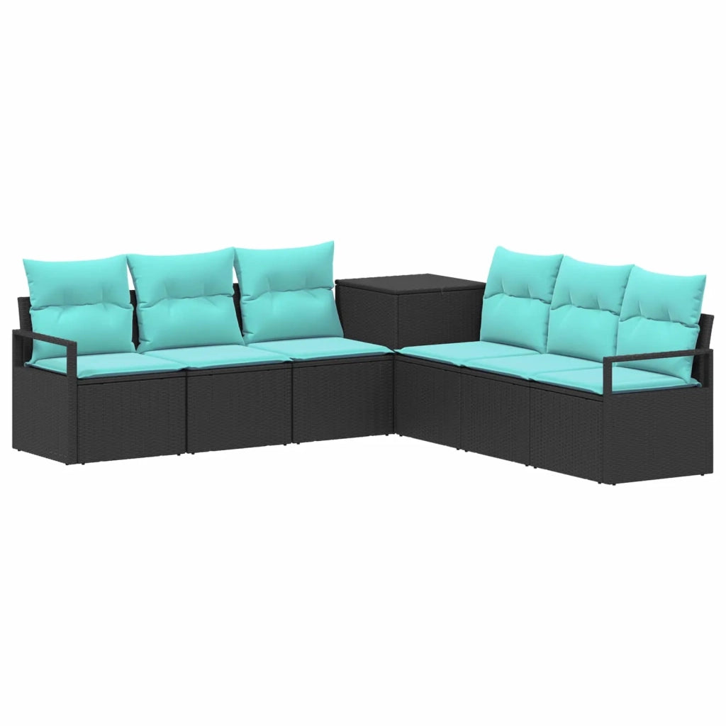 Set di divani 7 pz Nero e Blu Rattan sintetico e Acciaio 3448716