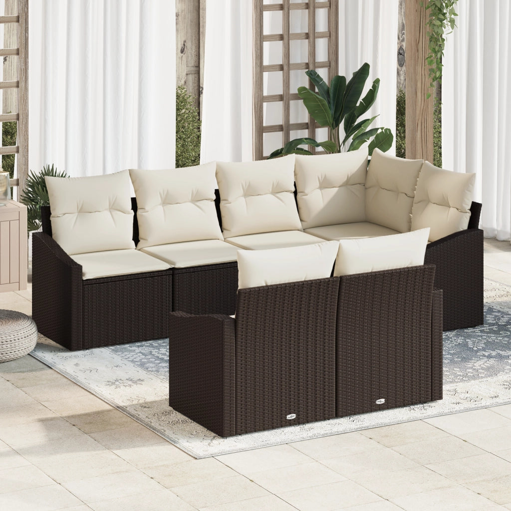 Set da pranzo da giardino 7 pezzi con cuscini in Rattan Poliestere Marrone