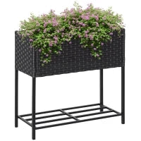 Letto per Orto Rialzato, Fioriera Effetto Vimini con Ripiano, Aiuola Rialazata per Esterni e Interni, Grigio (70cm x 30cm x 72cm)