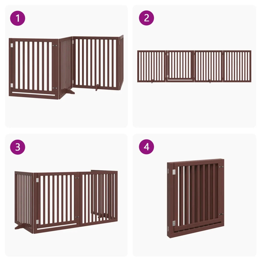 Cancello Cani Porta Pieghevole Marrone 4 Pannelli 320cm Pioppo CFW4064991