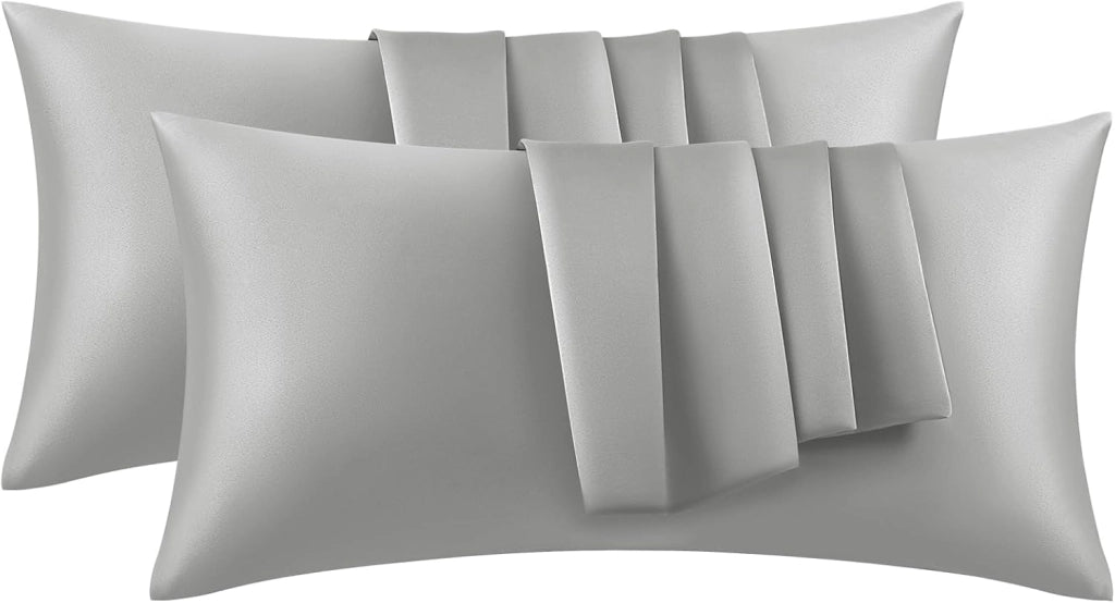 Set di 2 Federe in Raso per Cuscini, Copricuscini da Letto Morbidi e Setosi 40 x 80 cm, Ipoallergenici, Antiacaro, Protezione per Capelli e Pelle, Grigio