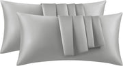 Set di 2 Federe in Raso per Cuscini, Copricuscini da Letto Morbidi e Setosi 40 x 80 cm, Ipoallergenici, Antiacaro, Protezione per Capelli e Pelle, Grigio