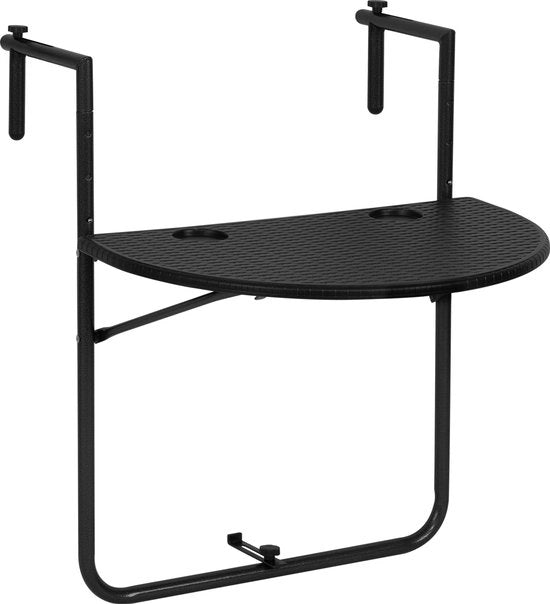 Tavolo per Balcone - Esterno, Ripiegabile - Leggero - 56x62x74-84.5 cm - Nero
