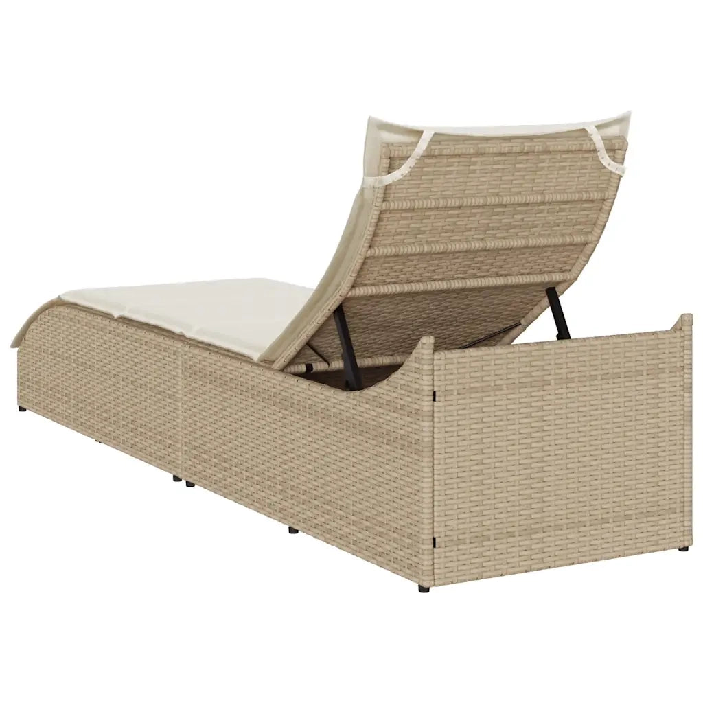 Lettino Prendisole Pieghevole con Cuscino e Portaoggetti Beige 4104224