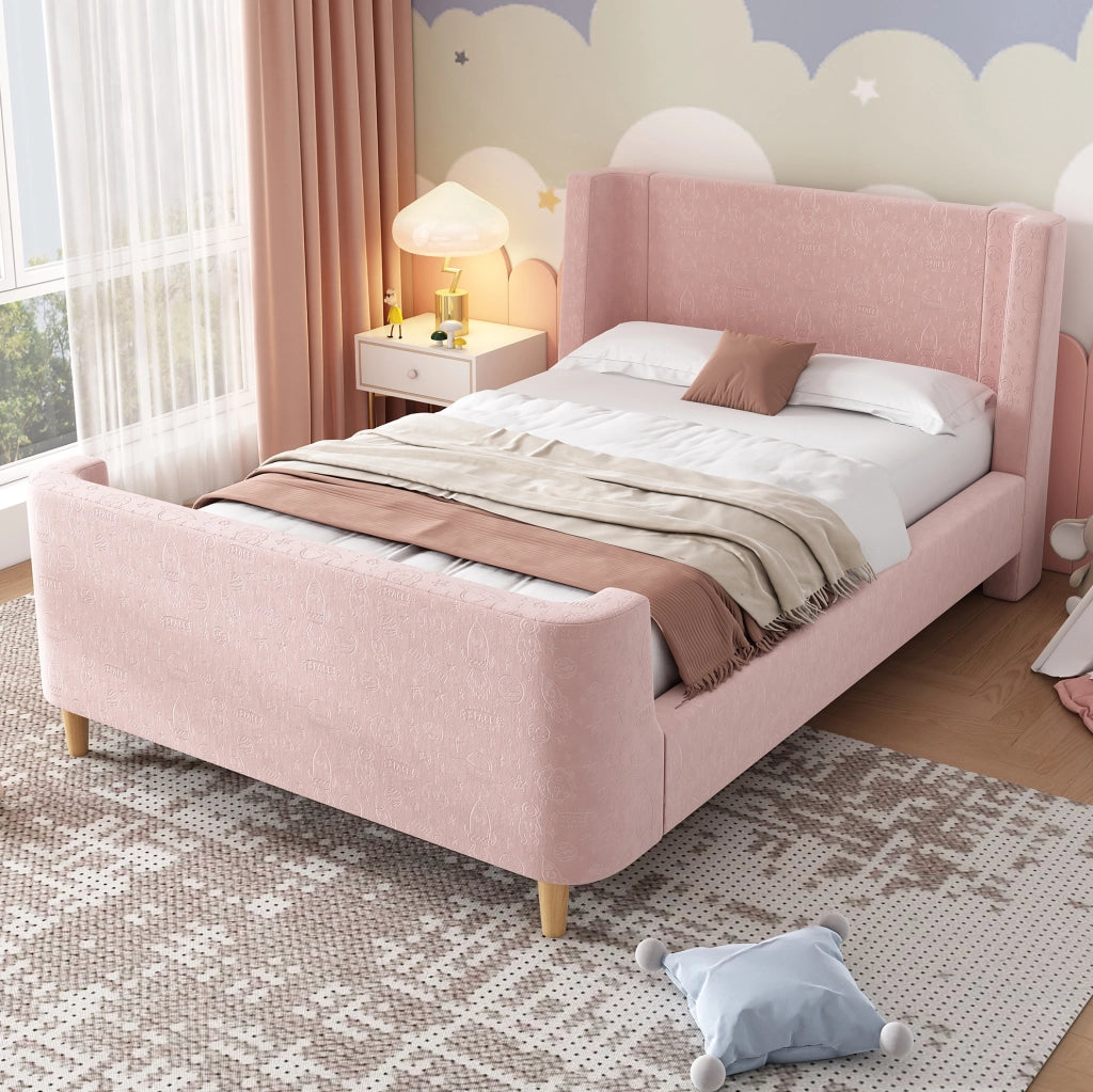 Letto singolo per bambini 90x200 cm in velluto rosa