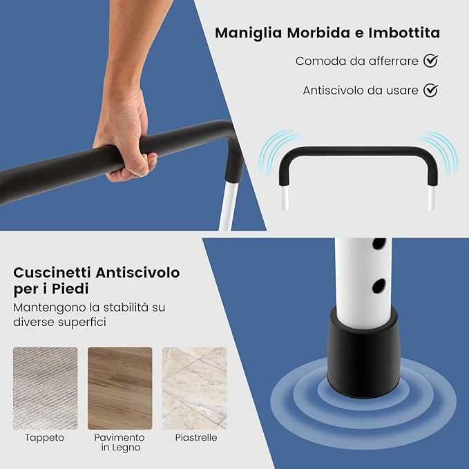 Barra di Supporto per Letto, Barra Regolabili in Lunghezza e Altezza, Sponda Letto Anziani in Metallo Ricoperti di Schiuma per Anziani, Bambini e Disabili, Portata 160 kg