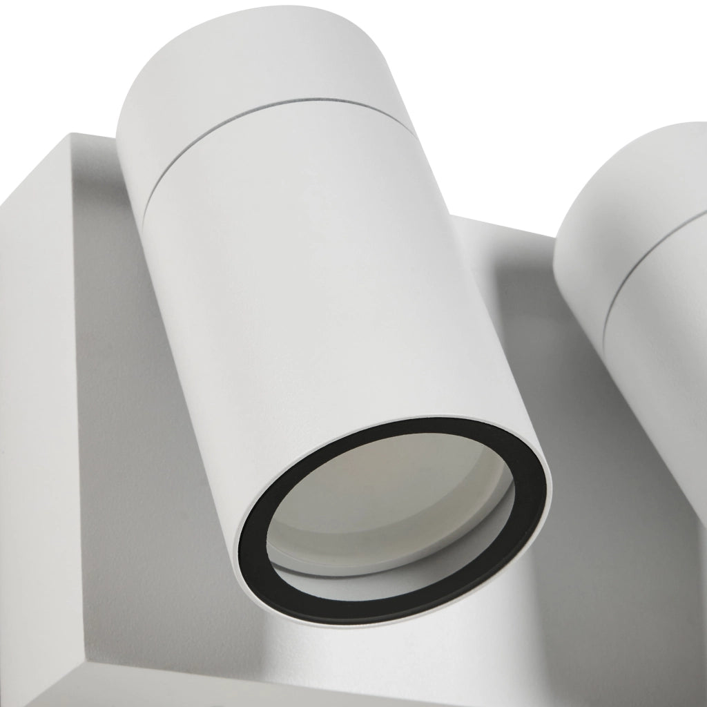 Lampada da parete per esterni in alluminio bianco con 2 faretti, illuminazione da esterno moderna