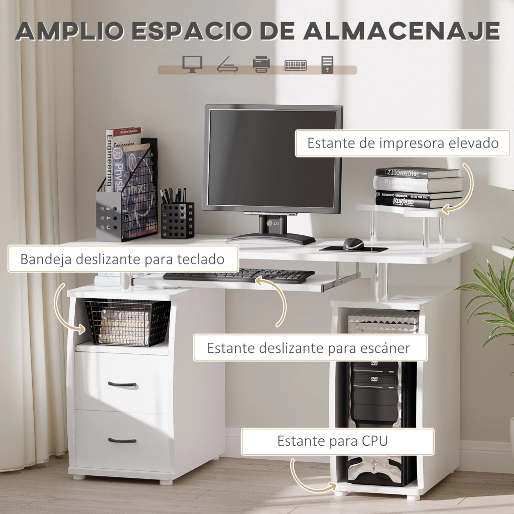 Scrivania con scaffale e cassetti ¨C Zephmum ¨C Bianco 120x55x85 cm