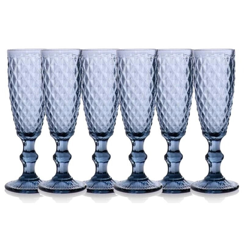 CALICE FLUTE DIAMANTE DA 140 CC IN COLORE BLU SET 6 PZ