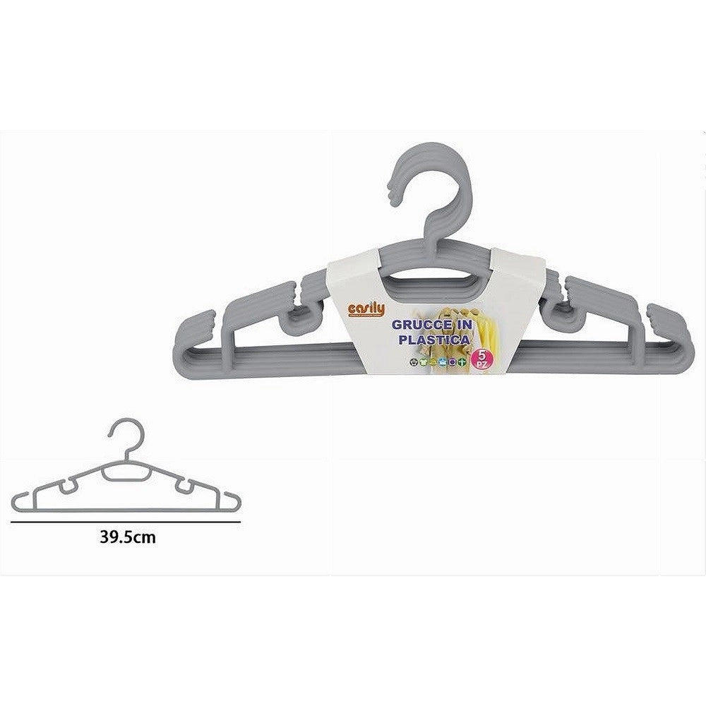 Trade Shop - Set 5pz Grucce Stampelle Appendiabito In Plastica Vestiti Pantaloni Grigio 79320 -