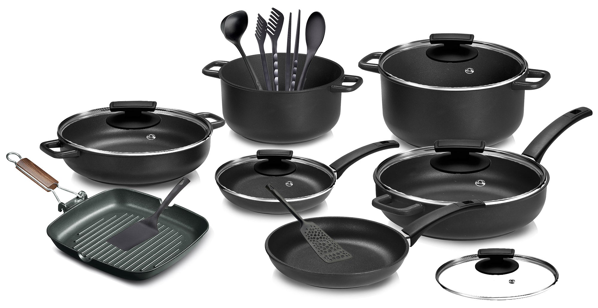 Batteria di Pentole 18 Pezzi in Alluminio Pressofuso Antiaderente Olympia Supreme