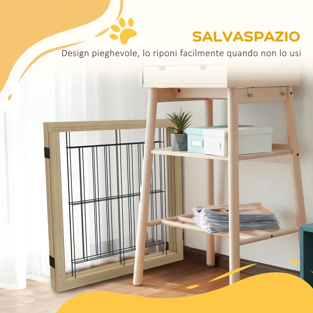 Cancello per Cani Pieghevole ¨C zephmum ¨C Legno Naturale 210x70 cm