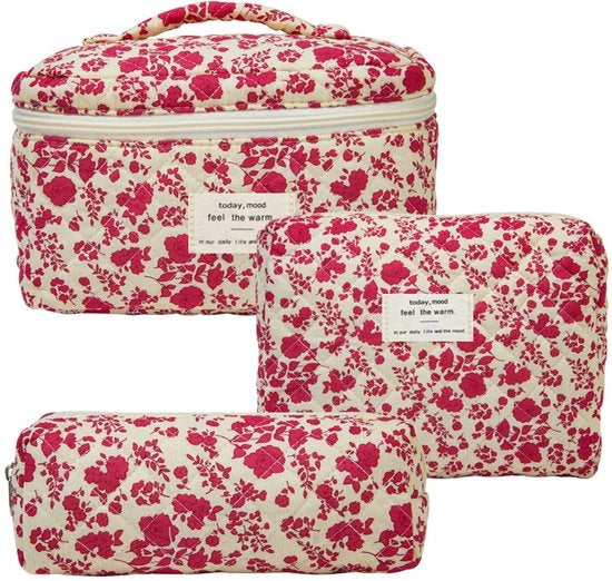 Trousse da viaggio per il trucco 3 in 1 - contenitore per bagno - contenitore per prodotti - borsa di stoccaggio - tessuto di cotone - rosso