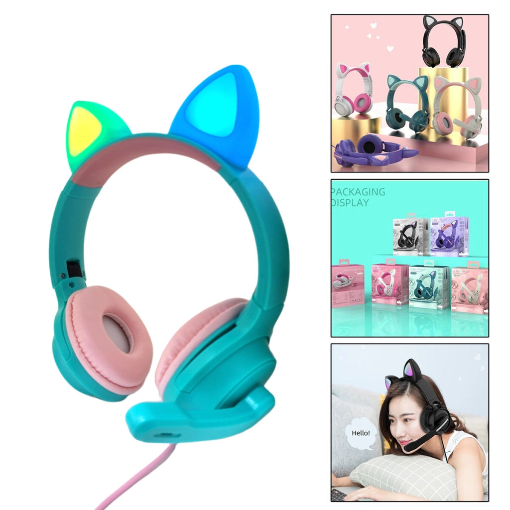 CUFFIE GIOCO AURICOLARE ILLUMINAZIONE LUCE LED RGB ORECCHIE GATTO MICROFONO J30
