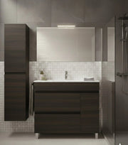 Mobile Bagno FENRIR Già Montato 2 cassetti e porta con piedini, lavabo e specchio Frassino tea 100x45 cm con colonna