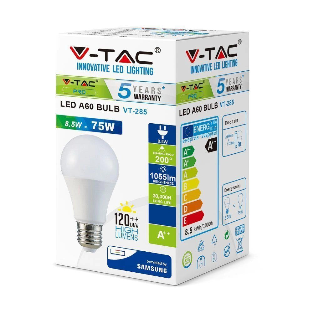 Lampadina LED V-TAC Samsung 8,5W E27 A60 3000K 1055lm