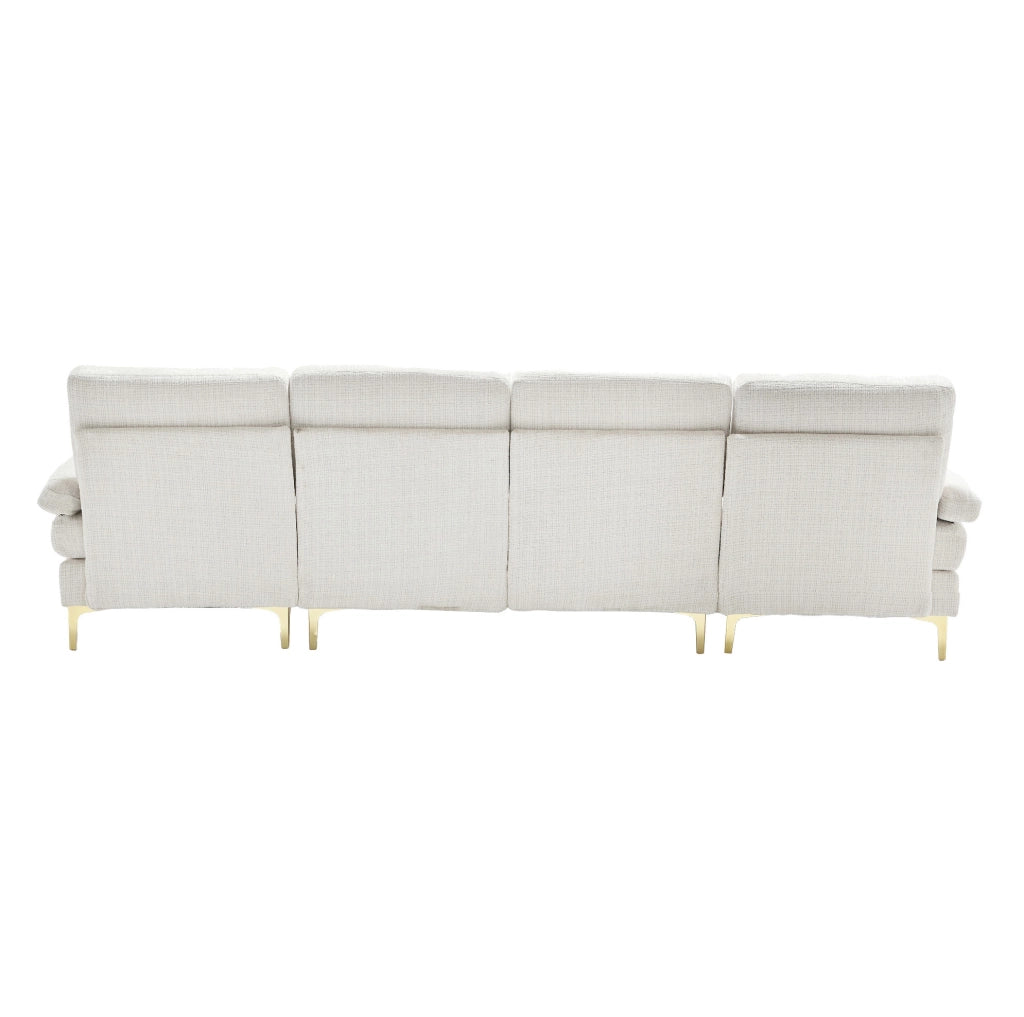 Divano componibile a U in chenille beige con doppia chaise longue