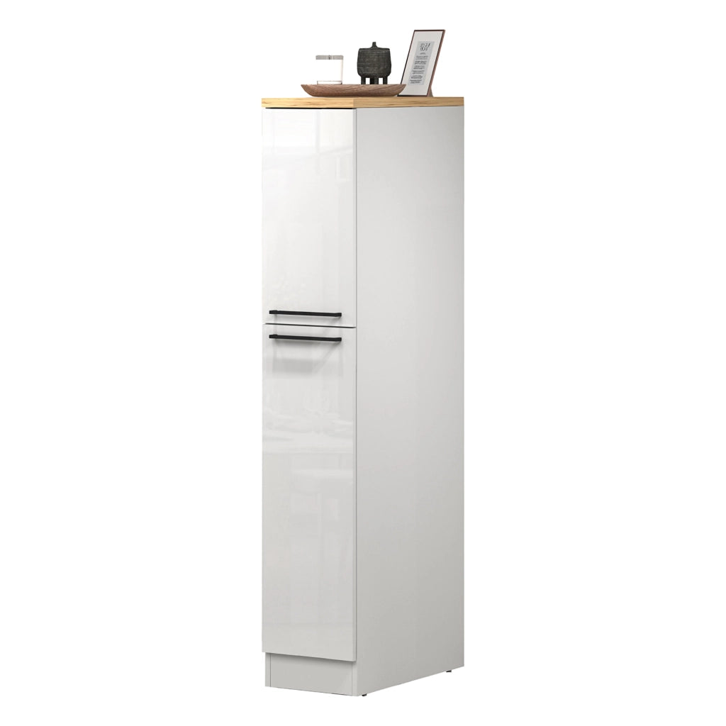 Dispensa da cucina Atrax, Mobile multiuso, Armadio portaoggetti a 2 cassettoni, 100% Made in Italy, 30x60h165 cm, Bianco lucido e Rovere
