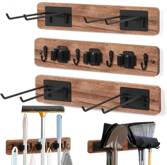 Supporto per giardinaggio - set a 3 pezzi comprensivo di 4 ganci per garage - per spazzola, vanga e altro
