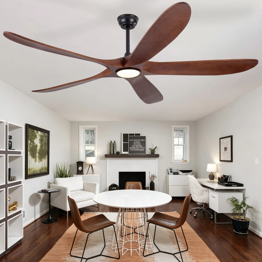 Ventilatore da soffitto 60 pollici con luce, ultrapiatto, 5 pale legno massello noce scuro, 3CCT dimmerabile, 6 velocit¨¤, aria silenziosa