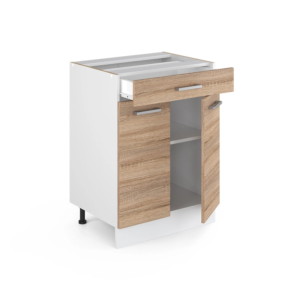 Mobiletto base per cucina R-Line Sonoma/Bianco 60 cm con cassetto, senza piano di lavoro Vicco