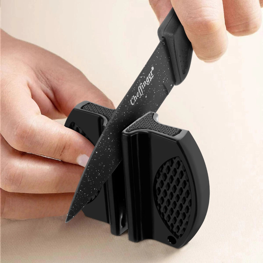 Set di 4 coltelli da chef da cucina Rivestimento in marmo con affilatore Nero Cheffinger