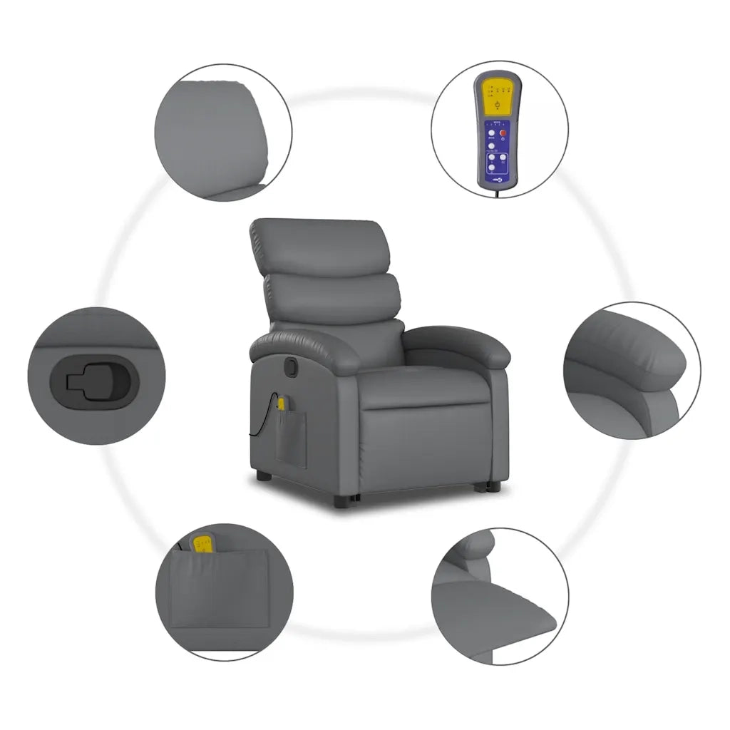 Poltrona | Sedia Relax Alzapersona Reclinabile Massaggio Grigio Similpelle