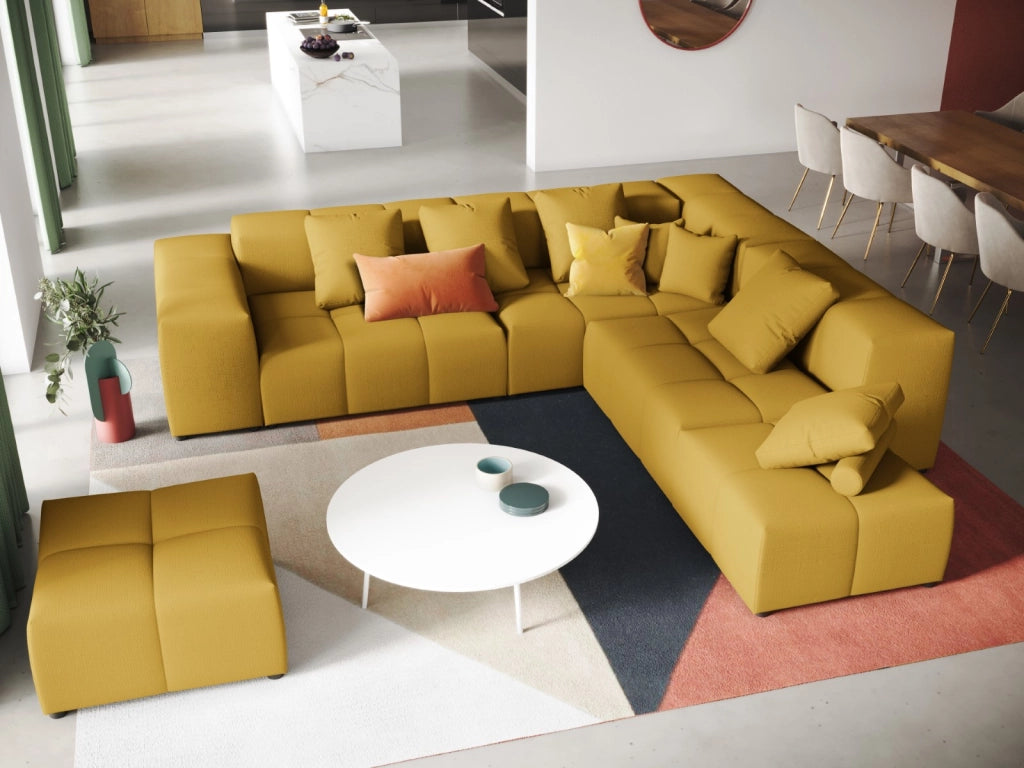 Cosmopolitan Design - Divano angolare modulare reversibile "Rome" 7 posti in tessuto strutturato giallo 