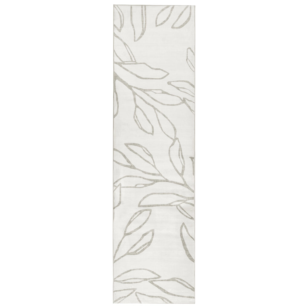 Tappeto tessuto beige chiaro 80 x 300 cm Moderno motivo foglie Soggiorno Camera da letto Per riscaldamento a pavimento Fondo antiscivolo A pelo corto