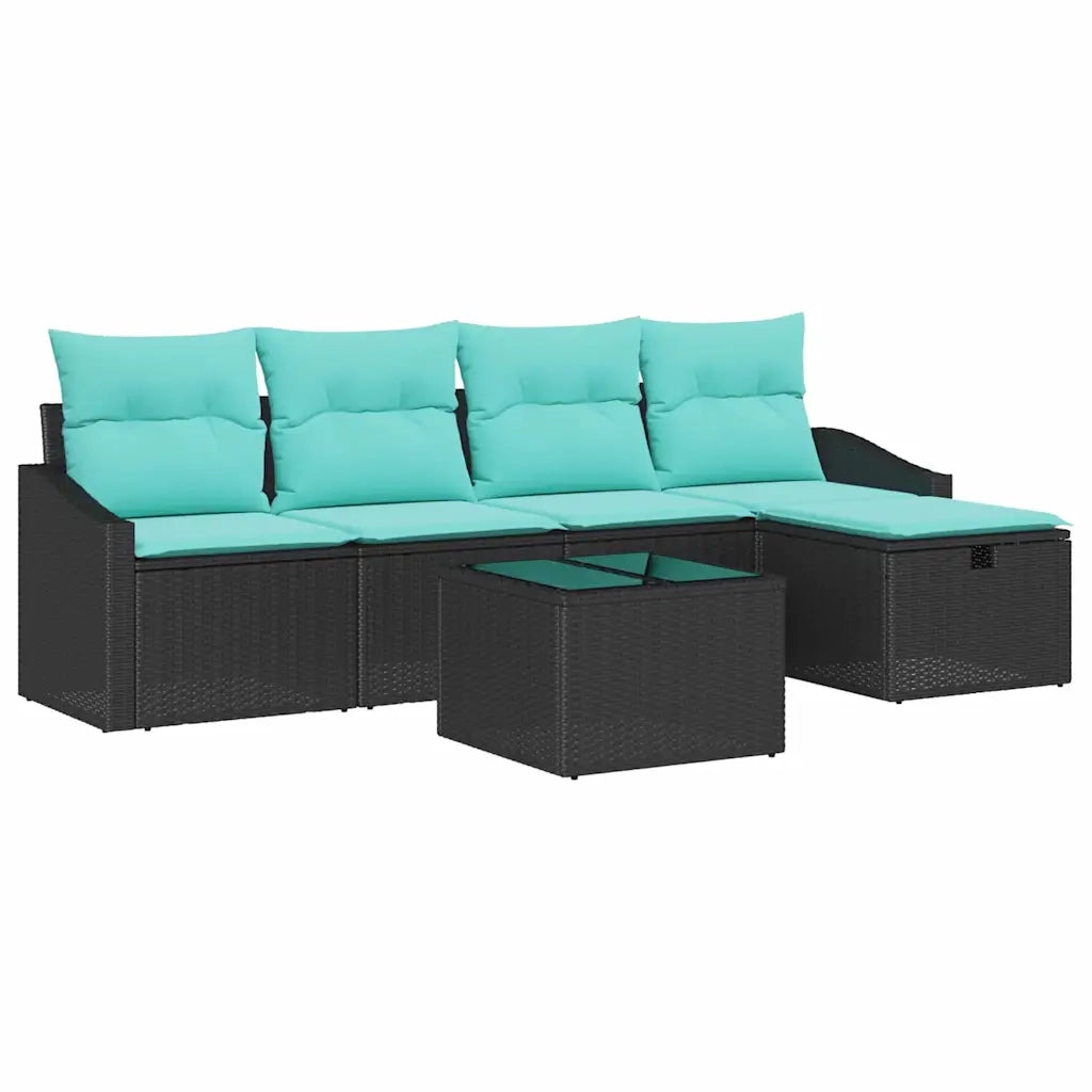 Set di divani con cuscino 6 pcs Nero polyrattan