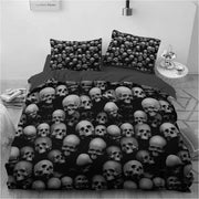 Set di coperte, 3 pezzi, di microfibra con chiusura a zip, gotico, motivo di teschio 3D, coperta da letto 220 x 240 cm, 2 cuscini 80 x 80 cm