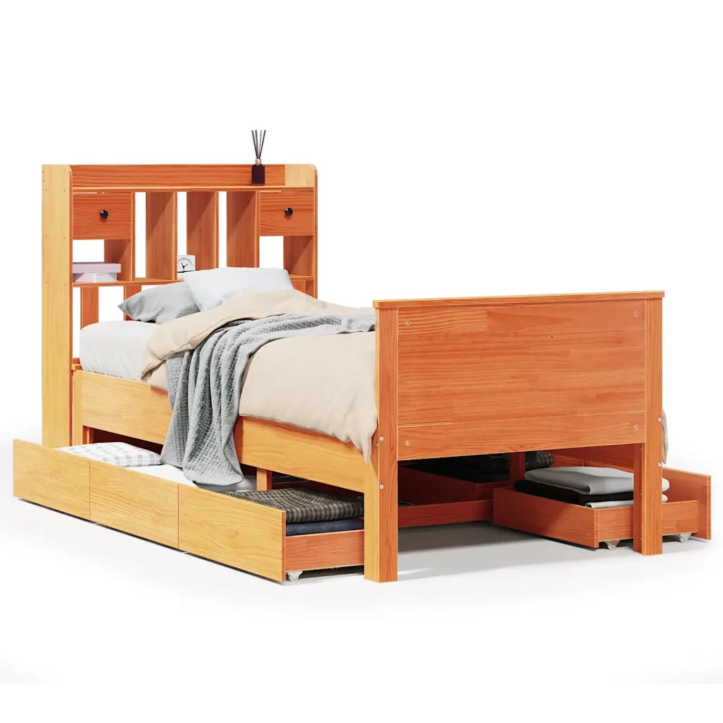 Letto Libreria senza Materasso Marrone Cera 100x200 cm in Pino 3308929