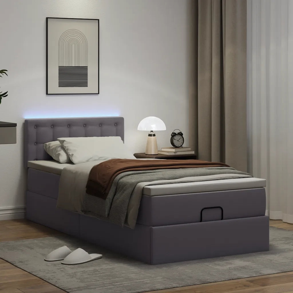 Struttura Letto Pouf con Materasso Grigio 90x200 cm Similpelle