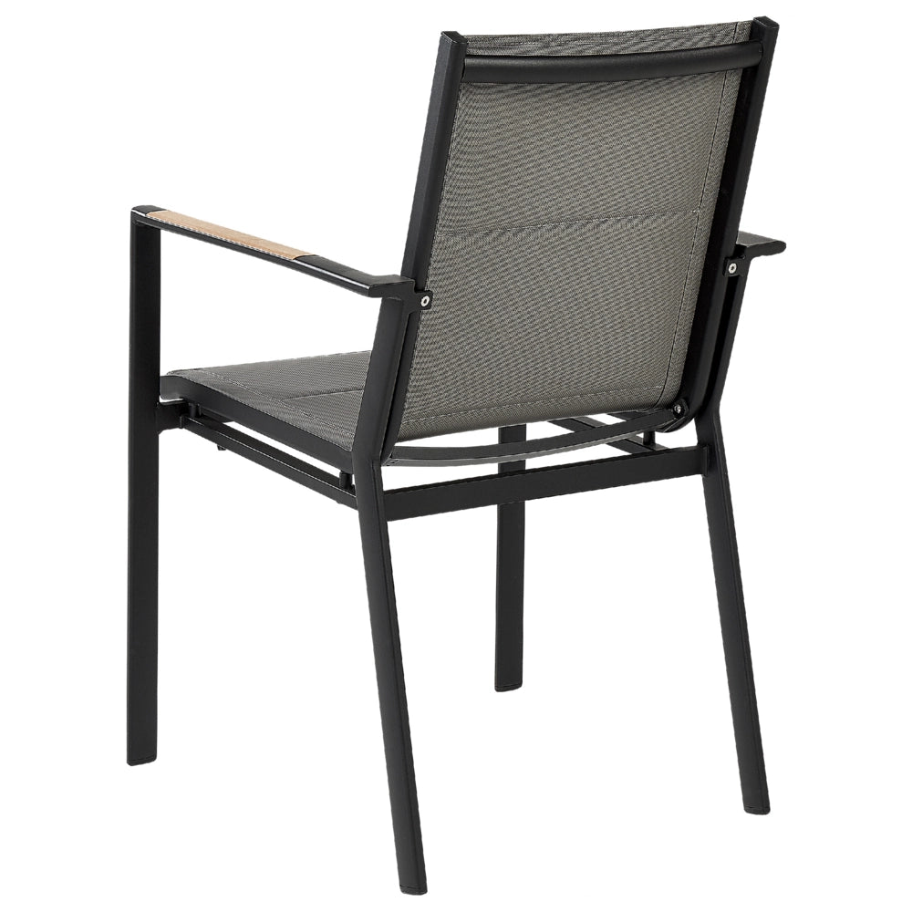 Set di 4 sedie da giardino in metallo nero grigio chiaro con cuscini in legno moderno