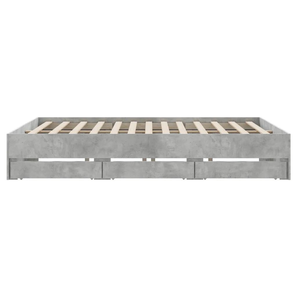 Letto matrimoniale | Letto per adulti | Giroletto Cassetti Grigio Cemento 200x200 cm Legno Multistrato