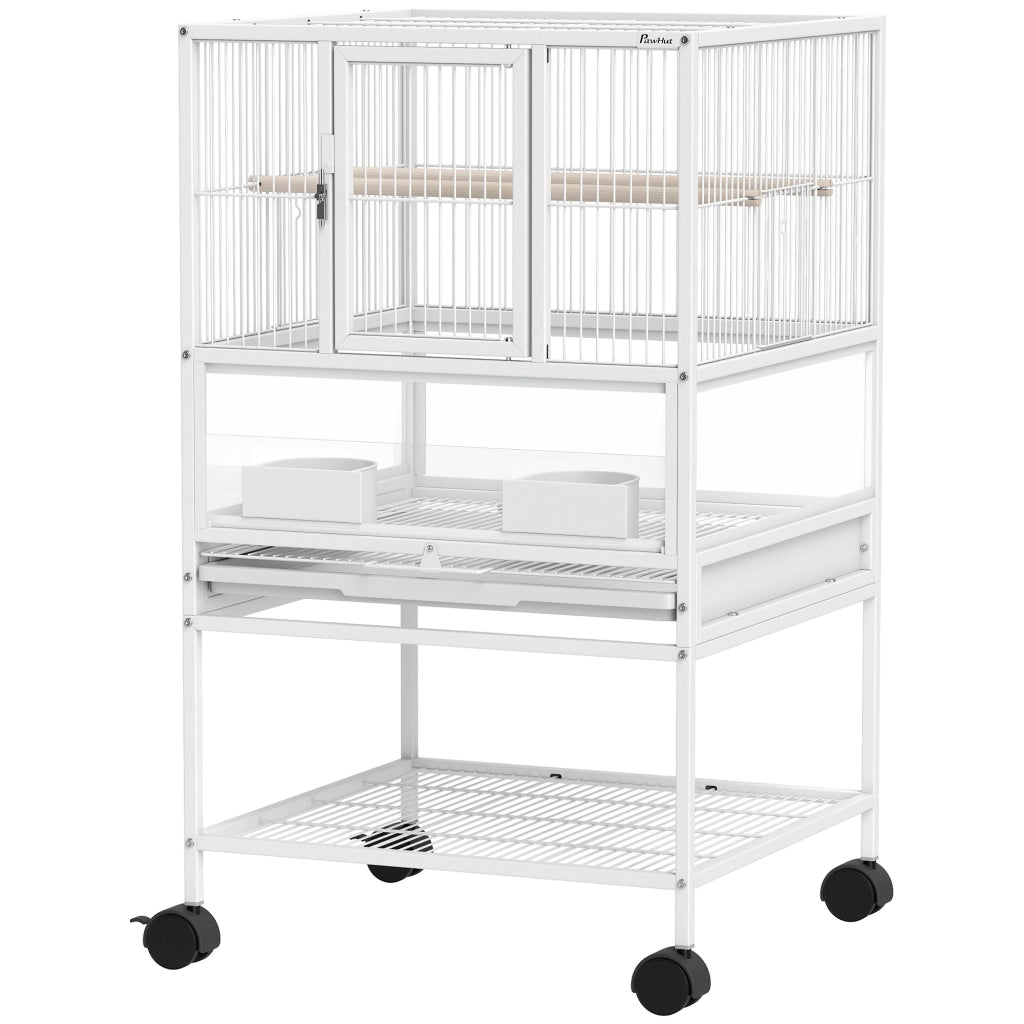 Gabbia per Uccelli con Pannelli Acrilici ¨C zephmum ¨C 48x46x83 cm Bianco