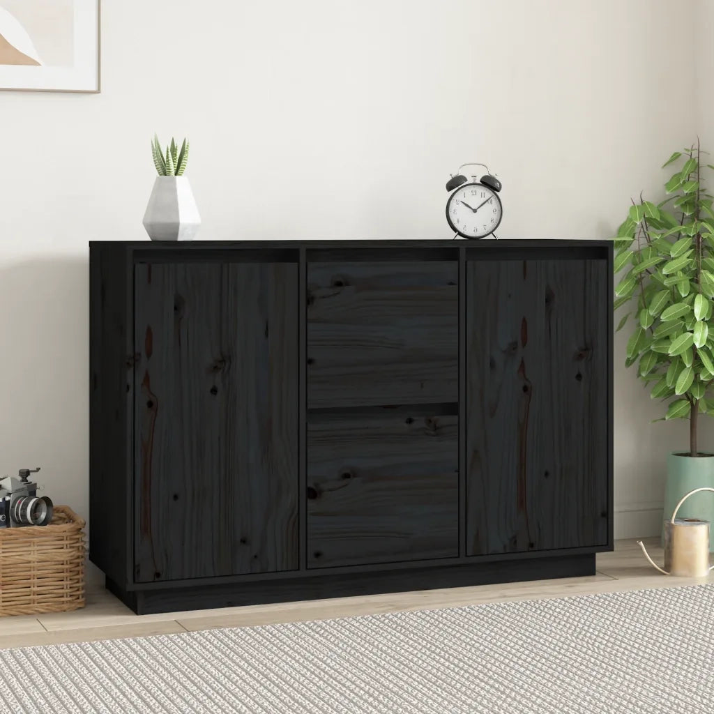 Credenza Nera 111x34x75 cm in Legno Massello di Pino 814313
