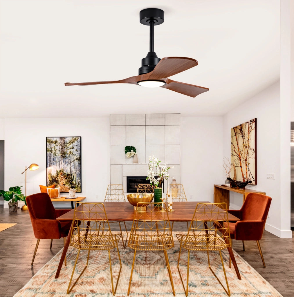 Ventilatore da soffitto 42" con luce LED dimmerabile e telecomando, motore DC silenzioso, pale ABS color noce, per interni ed esterni