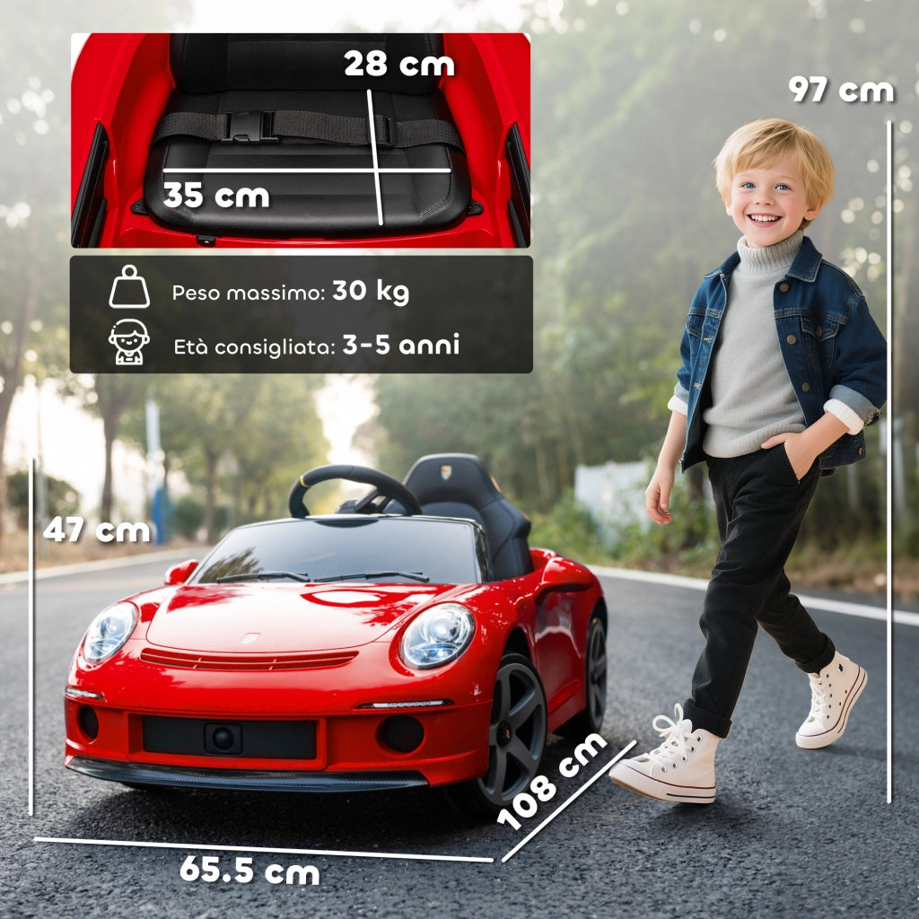 Macchina per Bambini 3-5 Anni con Licenza Ufficiale RUF GT Telecomando Cintura di Sicurezza e Musica Rosso