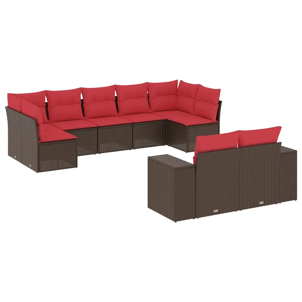 Set Divani da Giardino 9 pz con Cuscini Marrone in Polyrattan 3223023