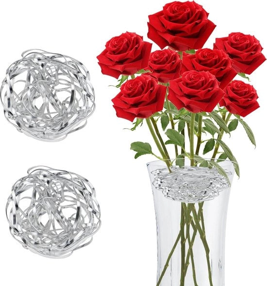 Sostegno per Fiori in Acciaio - Supporto per Fiori Ikebana - Arrangiamenti di Fiori per Vasi a Casa - Decorazione di Fiori in Argento 2 Pezzi.