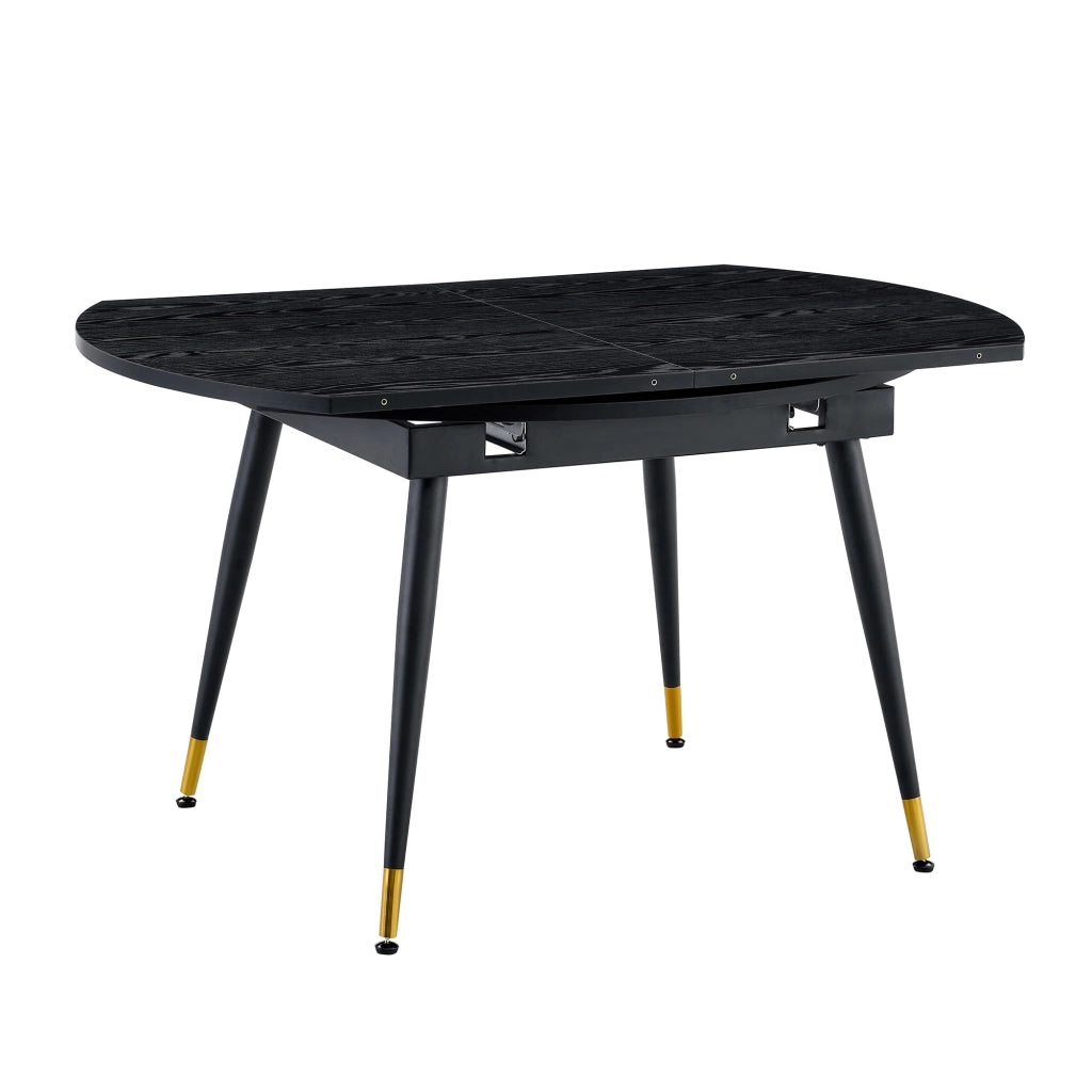 Tavolo da pranzo allungabile rotondo in MDF nero con gambe in metallo, per cucina e sala da pranzo, fino a 8 persone