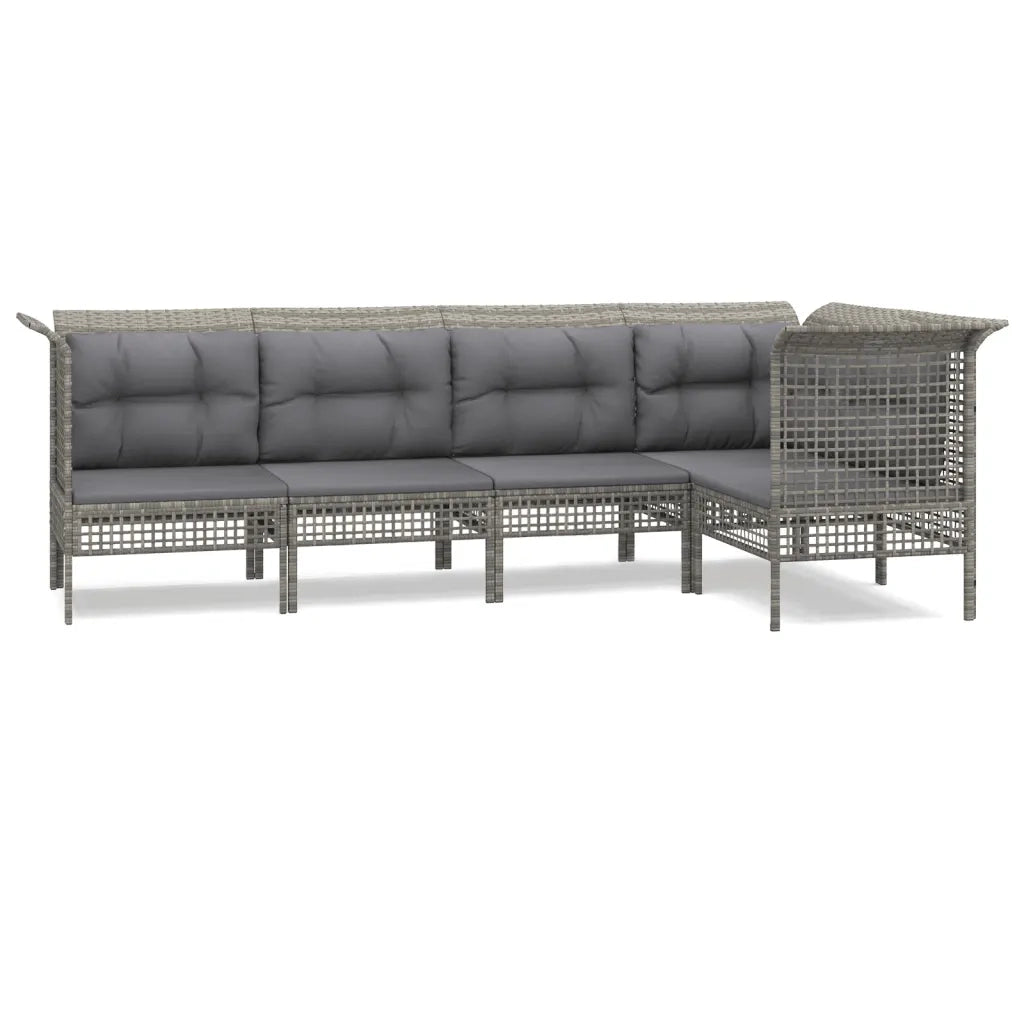 Set Divani da Giardino 5 pz | Set Salotto da Giardino con Cuscini in Polyrattan Grigio