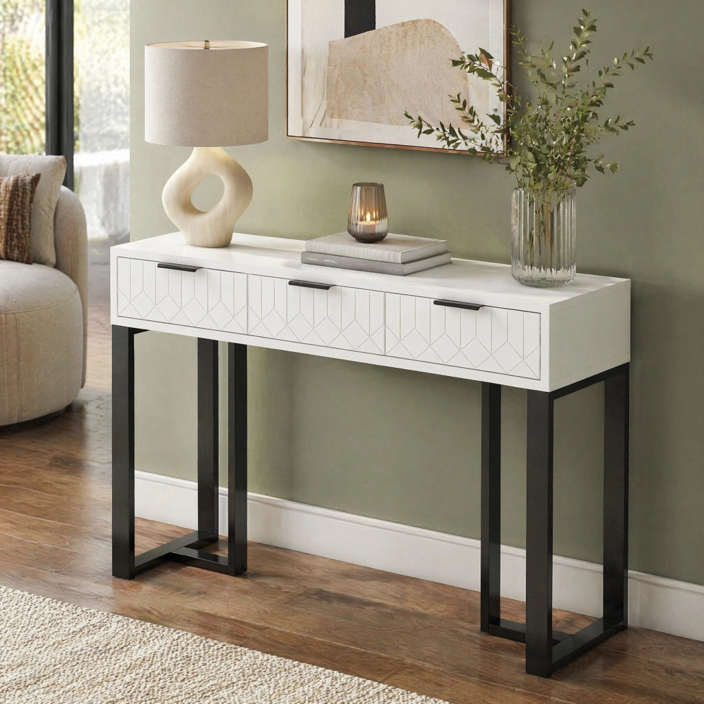 Tavolo consolle moderno con cassetti bianco e nero