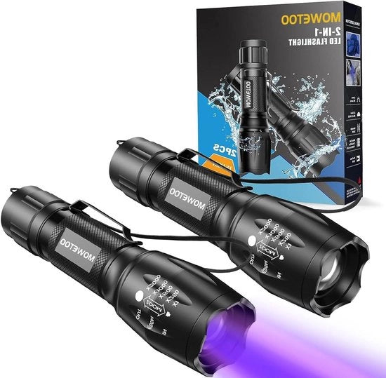 Lampada UV 395nm - 2 Pezzi | 2-in-1 Lampada a LED UV con 4 Impostazioni di Luminosità - 40W Detector per Falsi Biglietti da Banco e Urina di Animali di Casa