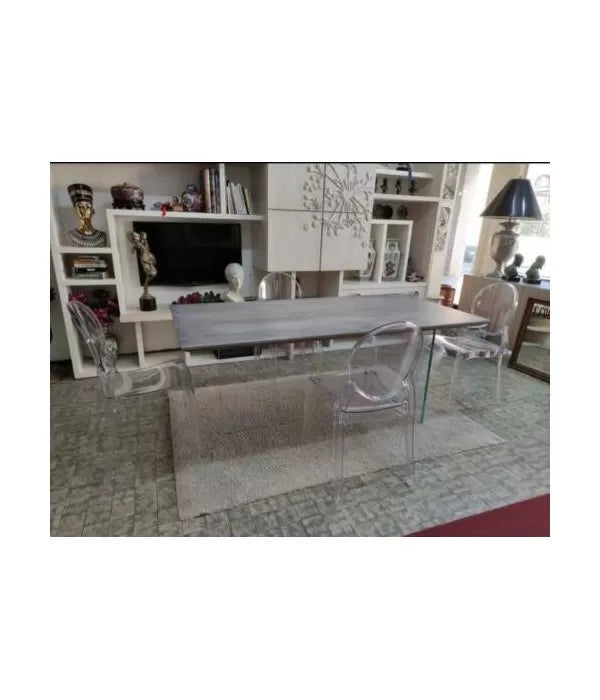 Tavolo fisso in rovere massello nodato finitura beton spessore 4 cm. misura l.250 p.100 h.75 (1670) - Mobili 2G