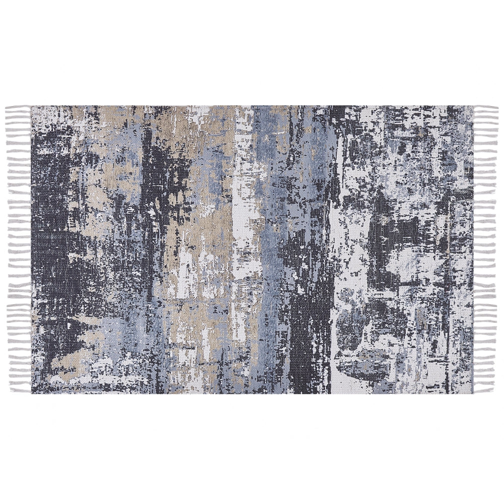 Tappeto in poliestere Multicolore motivo astratto in cotone fatto a mano fiocchi 140 x 200 cm anticato fatto a mano con nappe
